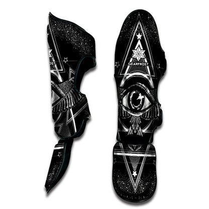 Black And White All Seeing Eye Print Muay Thai Shin Guard