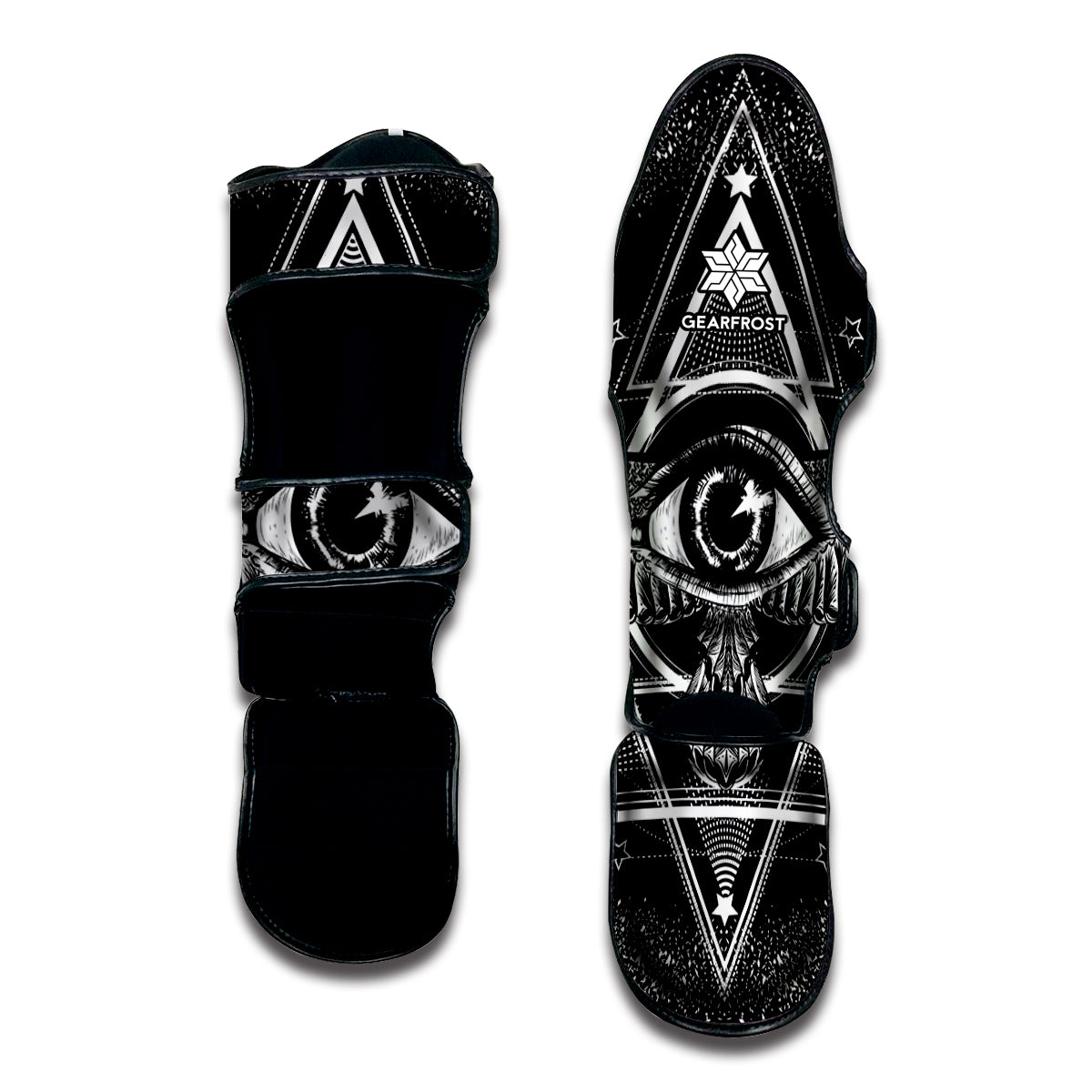 Black And White All Seeing Eye Print Muay Thai Shin Guard