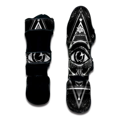 Black And White All Seeing Eye Print Muay Thai Shin Guard