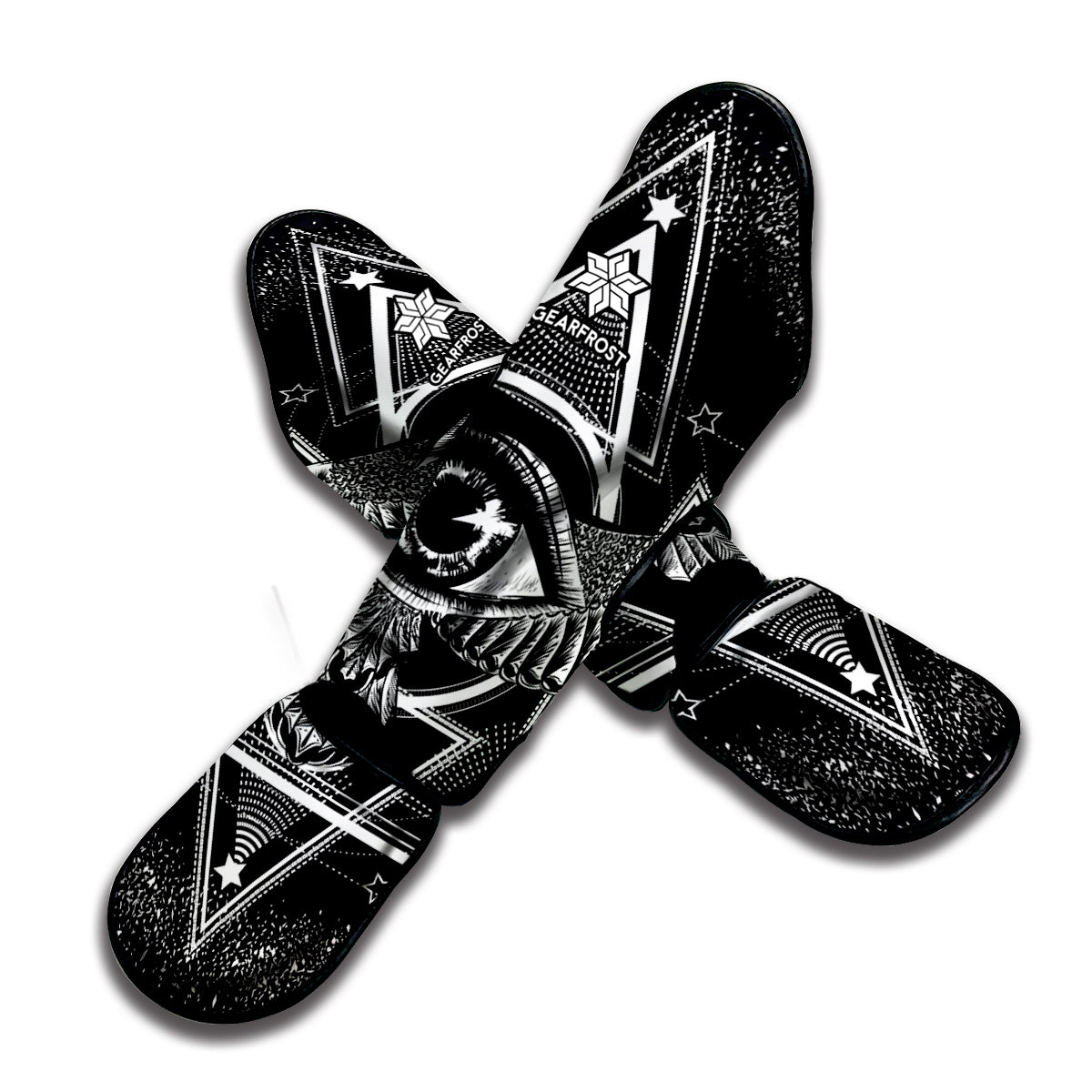 Black And White All Seeing Eye Print Muay Thai Shin Guard