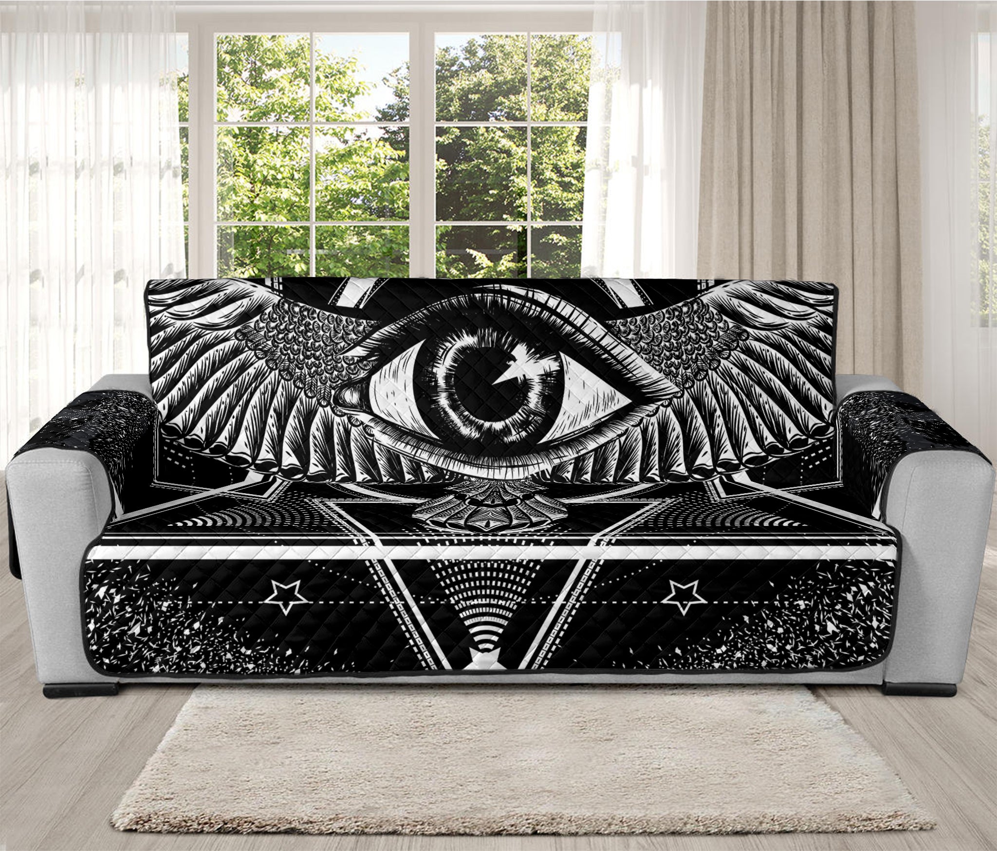 Black And White All Seeing Eye Print Oversized Sofa Protector