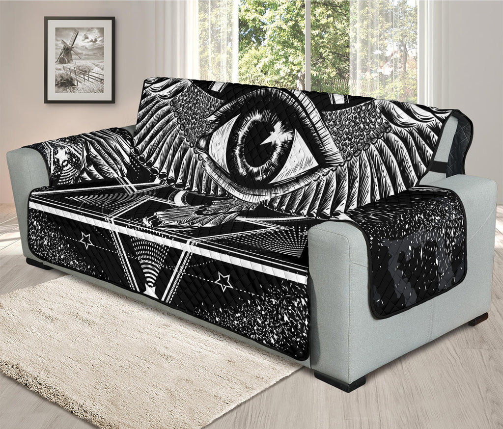 Black And White All Seeing Eye Print Oversized Sofa Protector