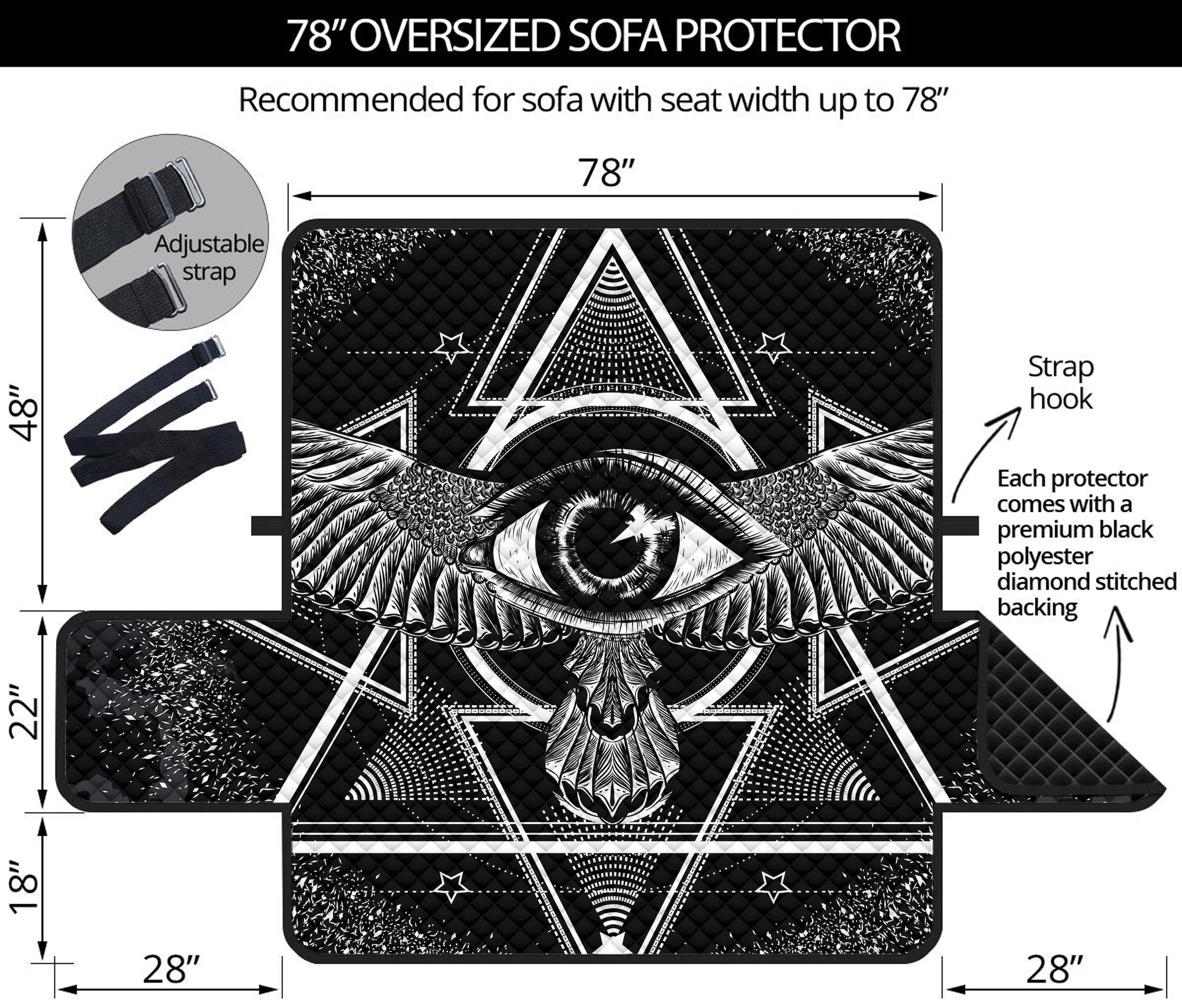 Black And White All Seeing Eye Print Oversized Sofa Protector