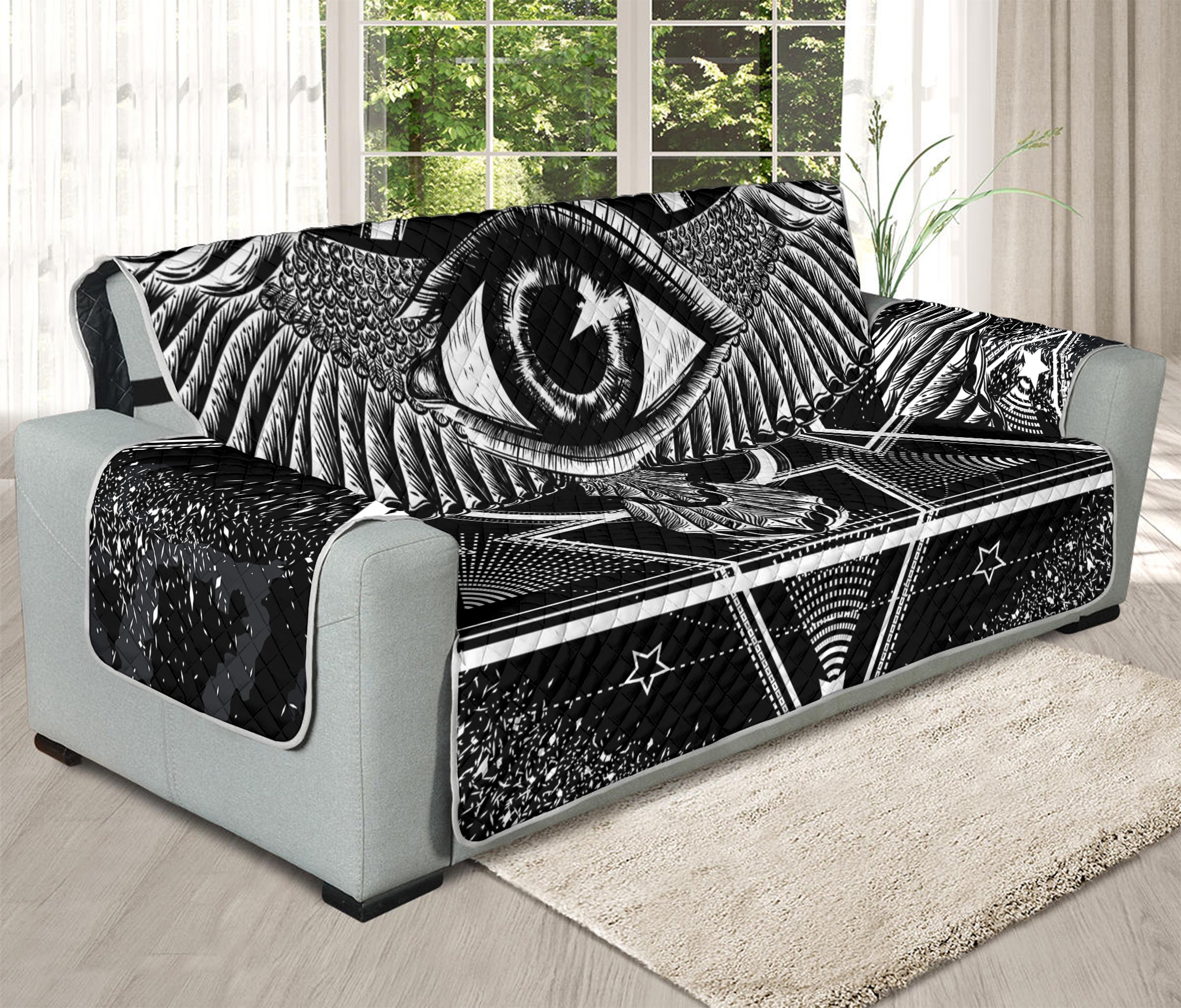 Black And White All Seeing Eye Print Oversized Sofa Protector