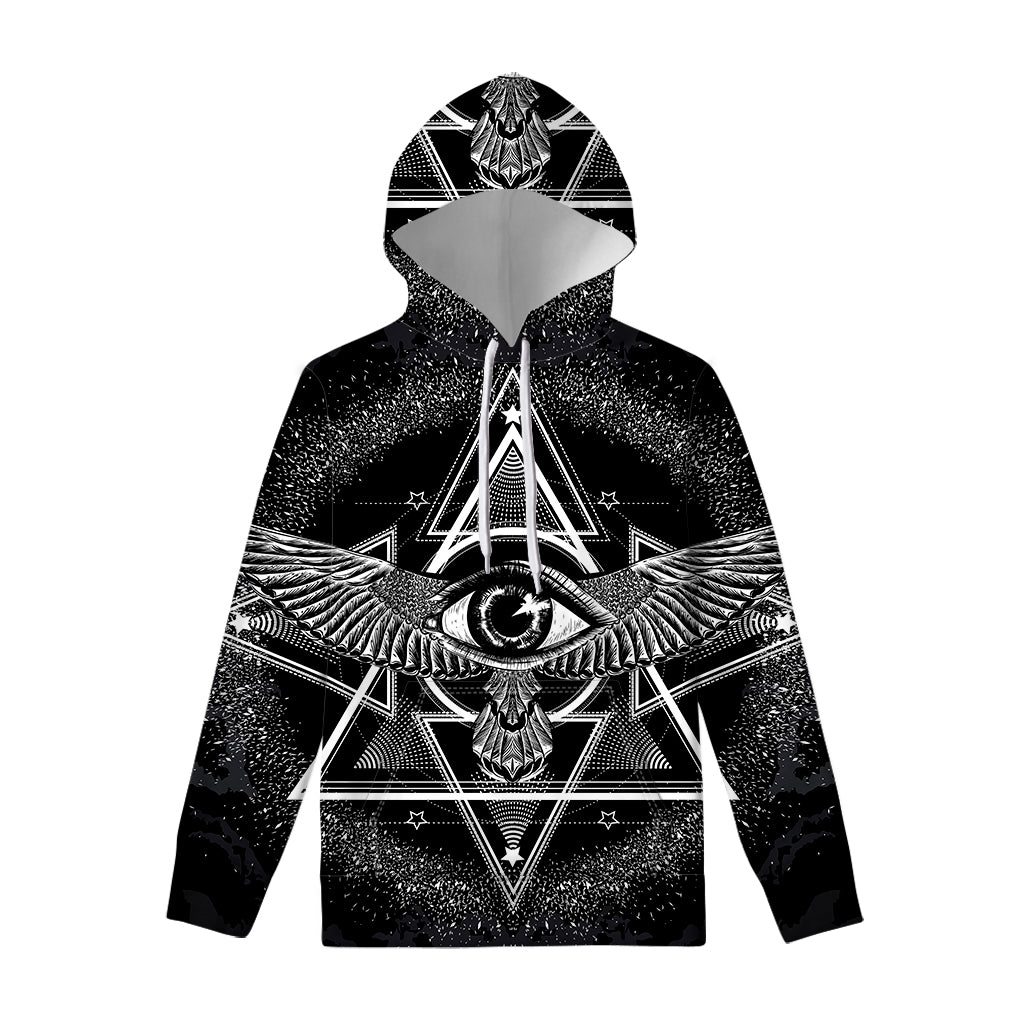 Black And White All Seeing Eye Print Pullover Hoodie