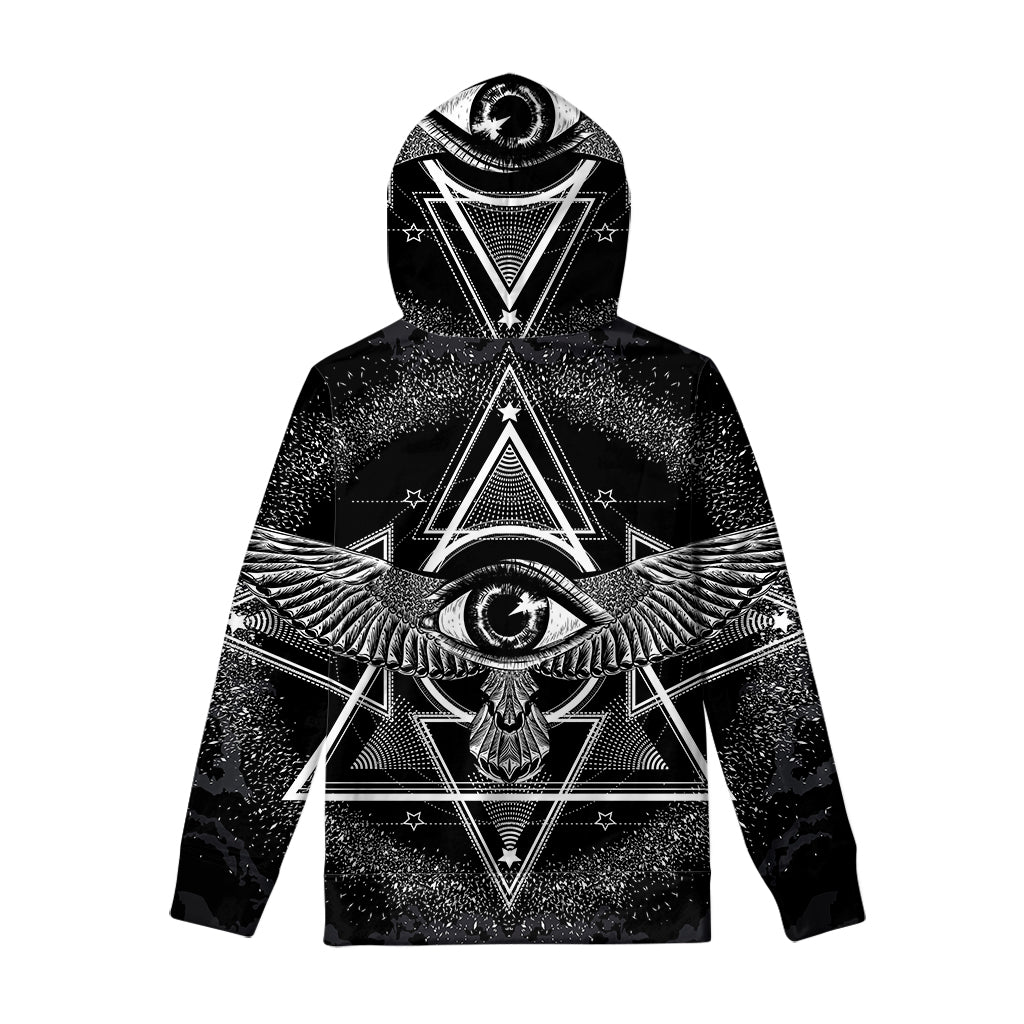 Black And White All Seeing Eye Print Pullover Hoodie