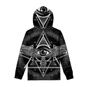 Black And White All Seeing Eye Print Pullover Hoodie