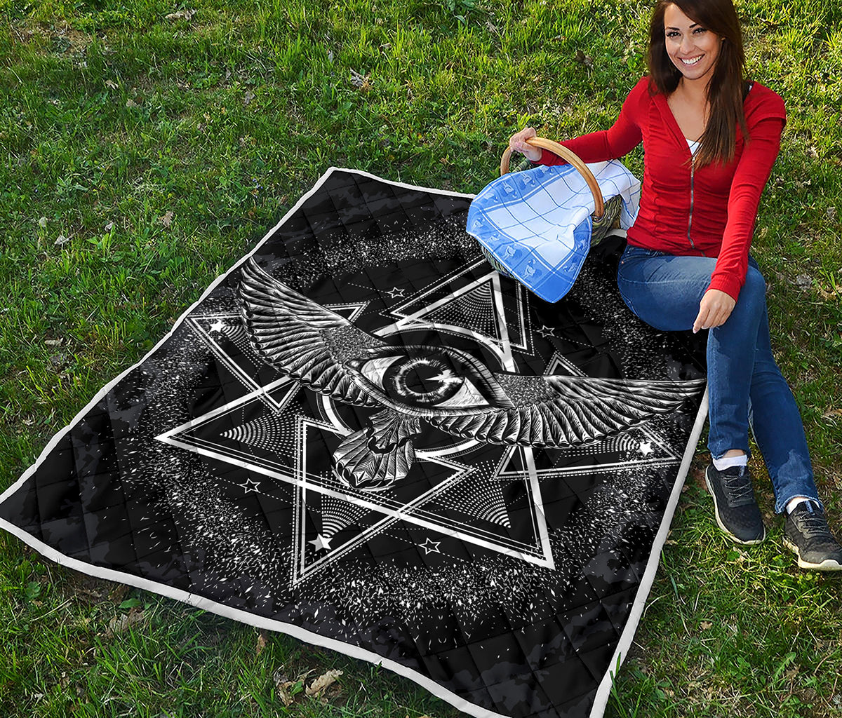 Black And White All Seeing Eye Print Quilt