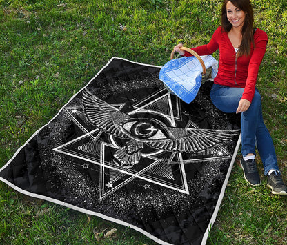 Black And White All Seeing Eye Print Quilt
