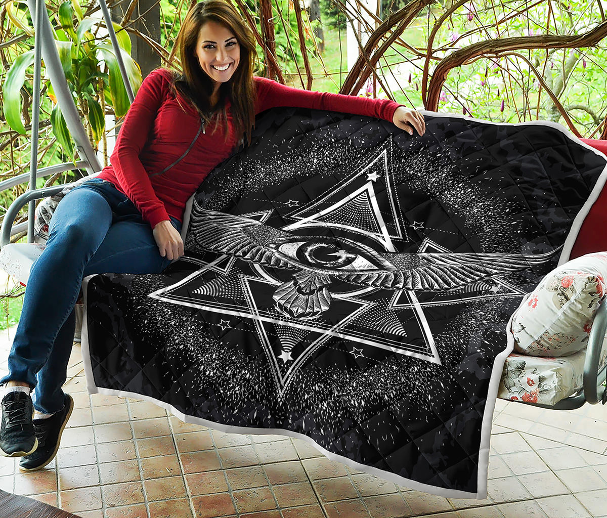 Black And White All Seeing Eye Print Quilt