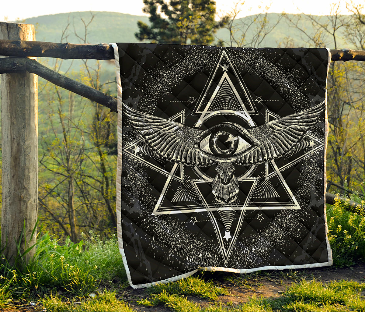 Black And White All Seeing Eye Print Quilt