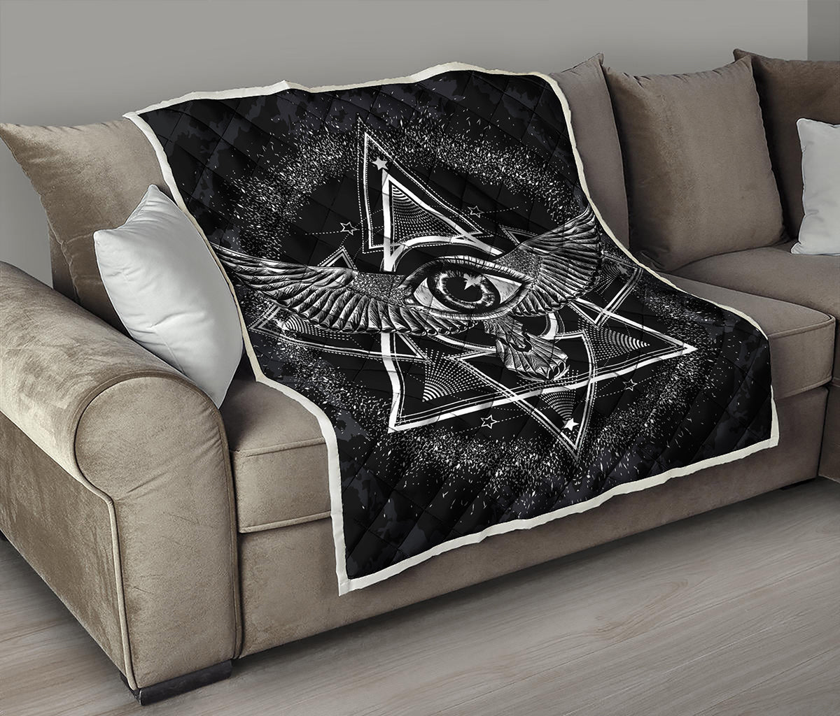 Black And White All Seeing Eye Print Quilt