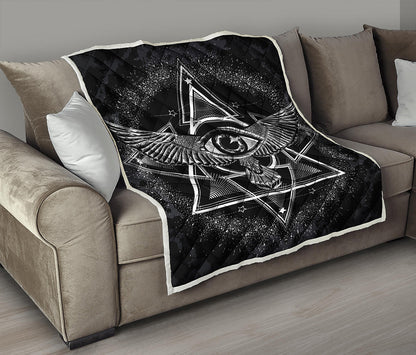 Black And White All Seeing Eye Print Quilt