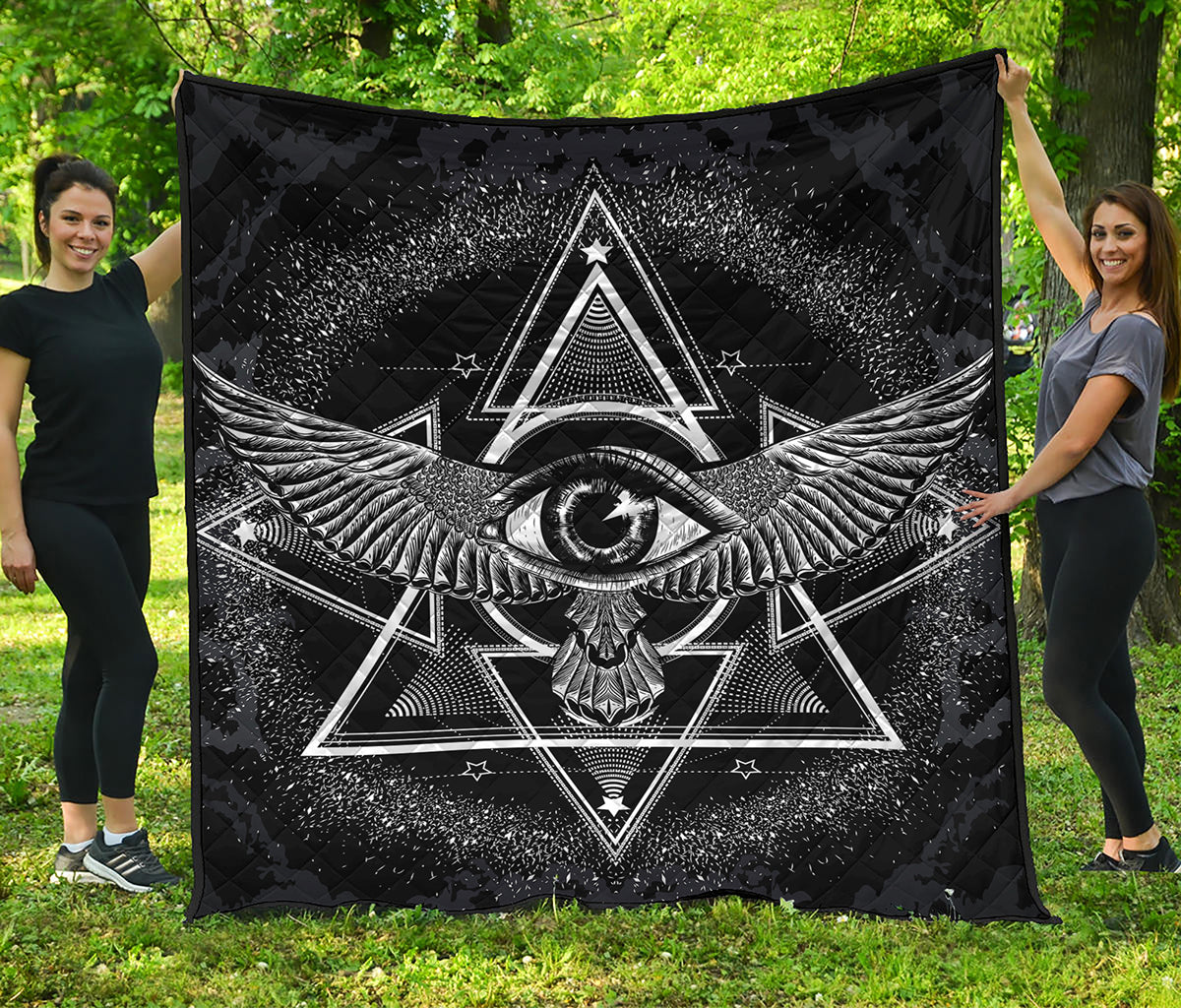 Black And White All Seeing Eye Print Quilt