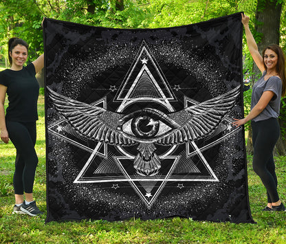 Black And White All Seeing Eye Print Quilt
