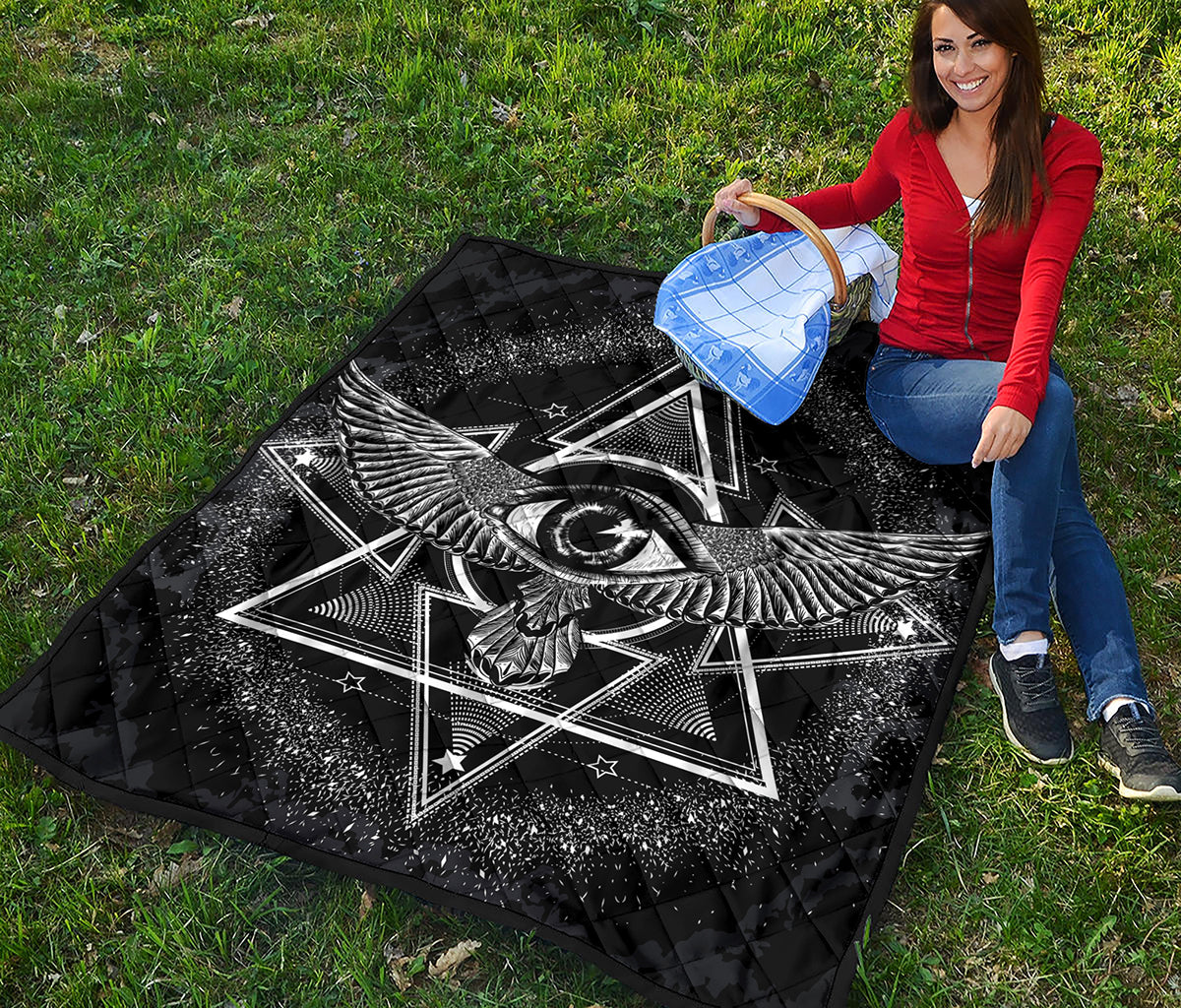 Black And White All Seeing Eye Print Quilt