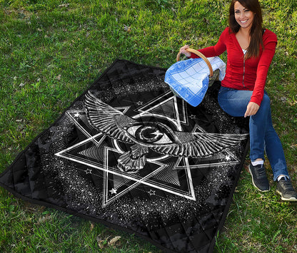Black And White All Seeing Eye Print Quilt