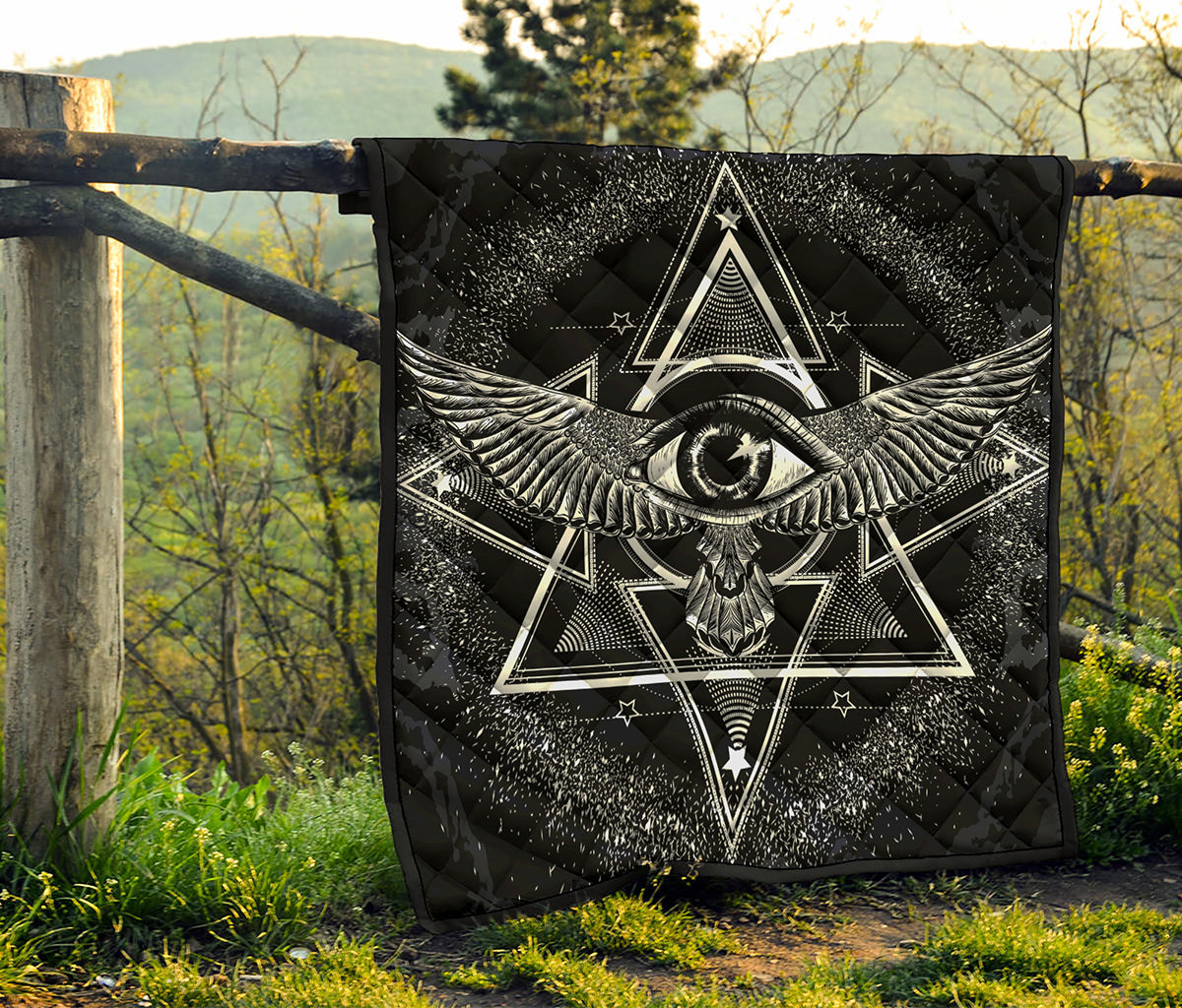 Black And White All Seeing Eye Print Quilt