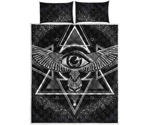 Black And White All Seeing Eye Print Quilt Bed Set