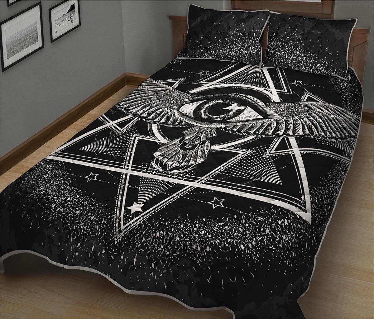 Black And White All Seeing Eye Print Quilt Bed Set