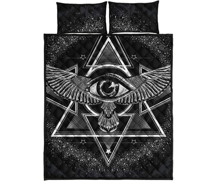 Black And White All Seeing Eye Print Quilt Bed Set