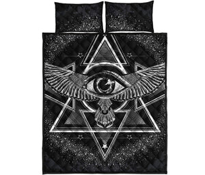 Black And White All Seeing Eye Print Quilt Bed Set