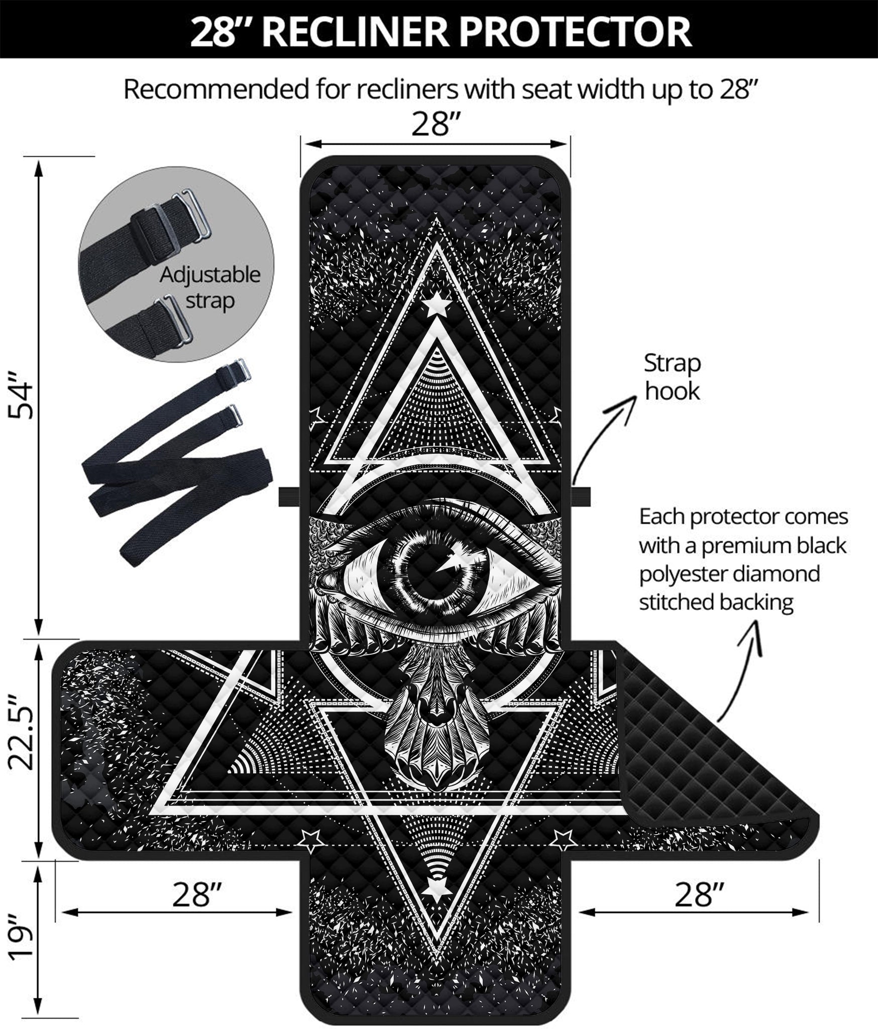 Black And White All Seeing Eye Print Recliner Protector