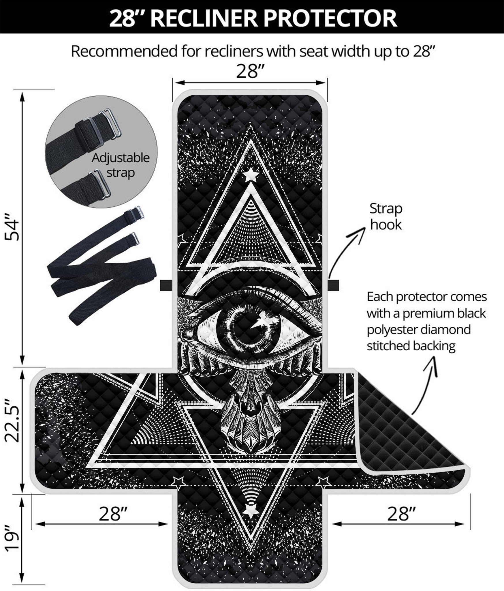 Black And White All Seeing Eye Print Recliner Protector