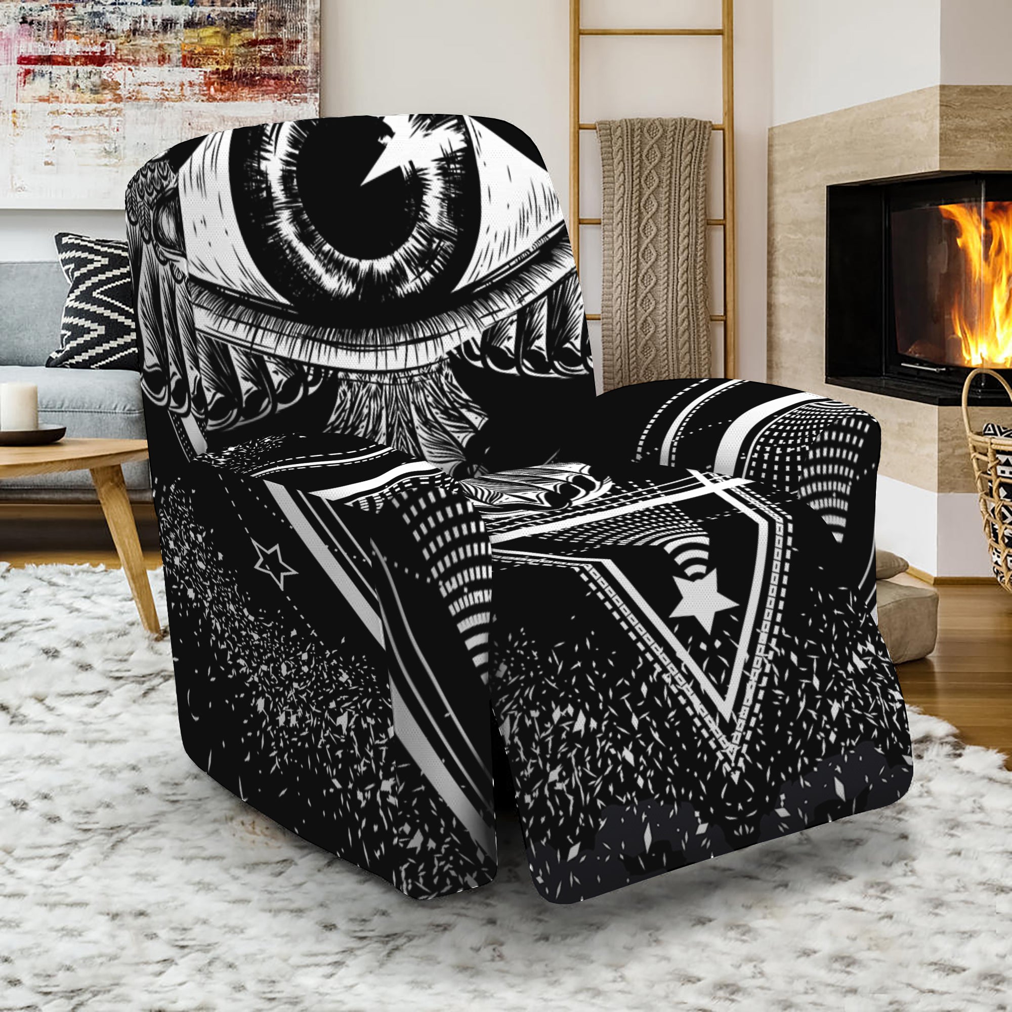 Black And White All Seeing Eye Print Recliner Slipcover