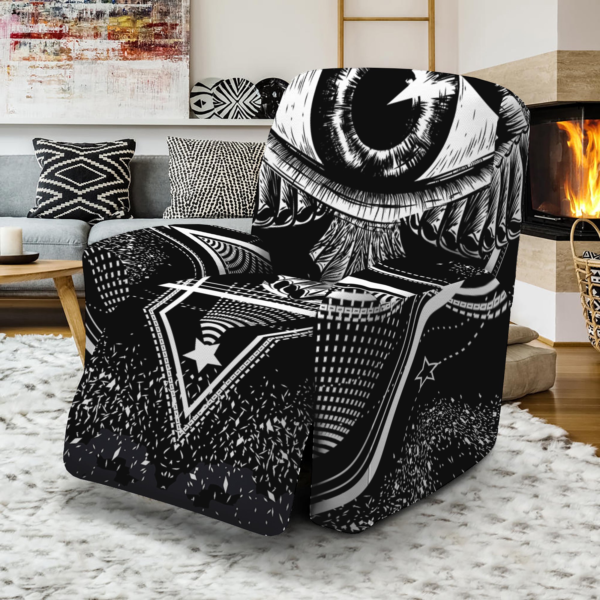 Black And White All Seeing Eye Print Recliner Slipcover