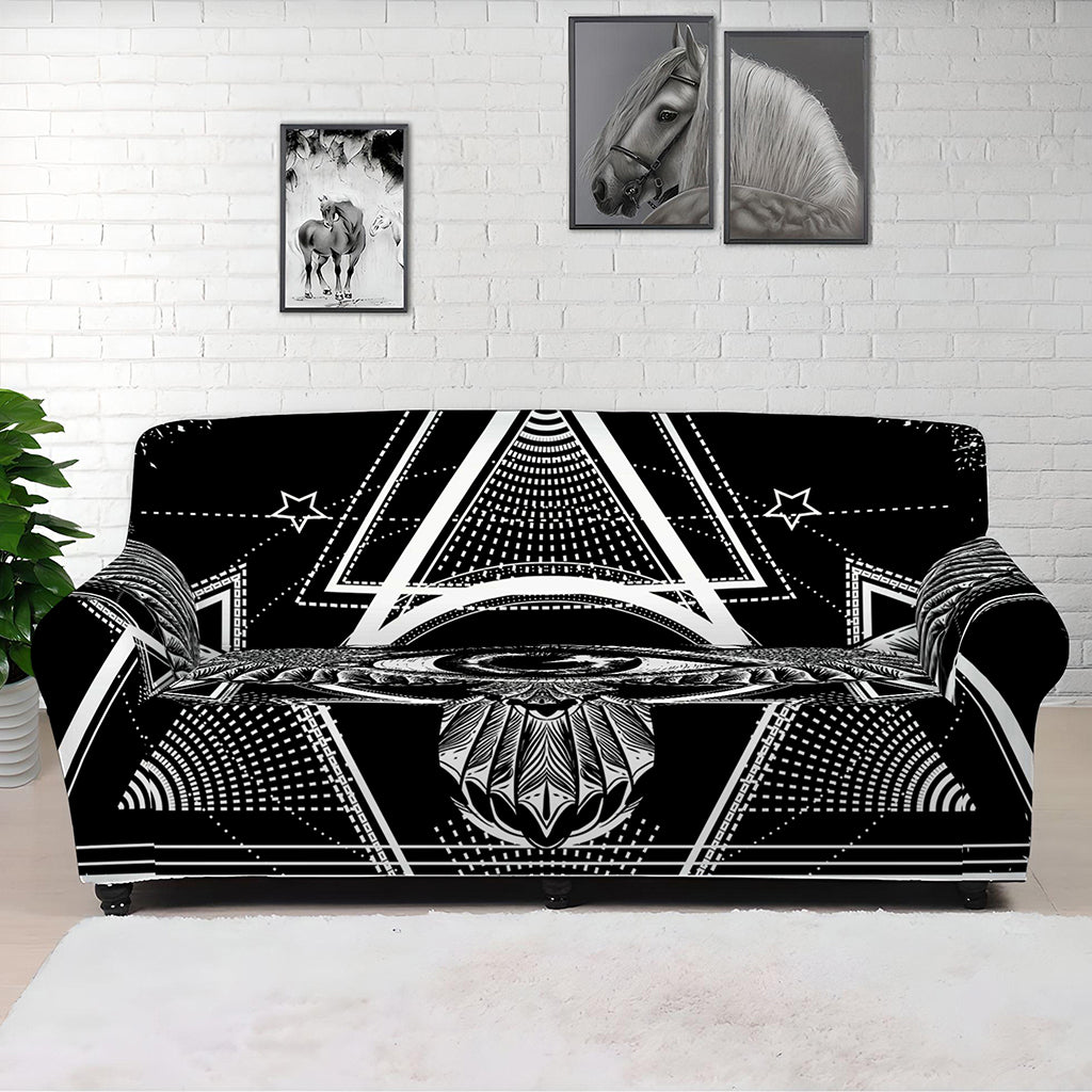 Black And White All Seeing Eye Print Sofa Cover