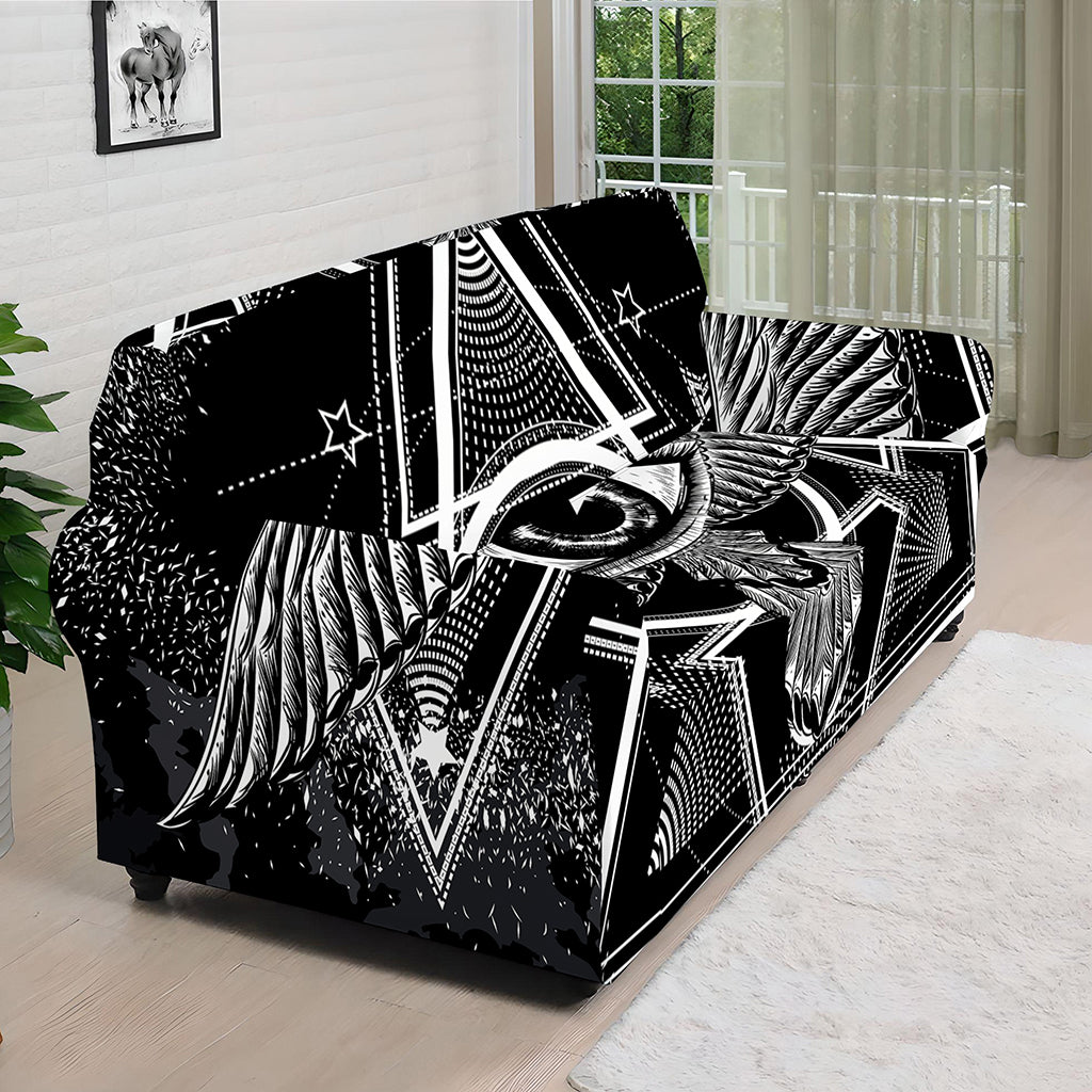 Black And White All Seeing Eye Print Sofa Cover