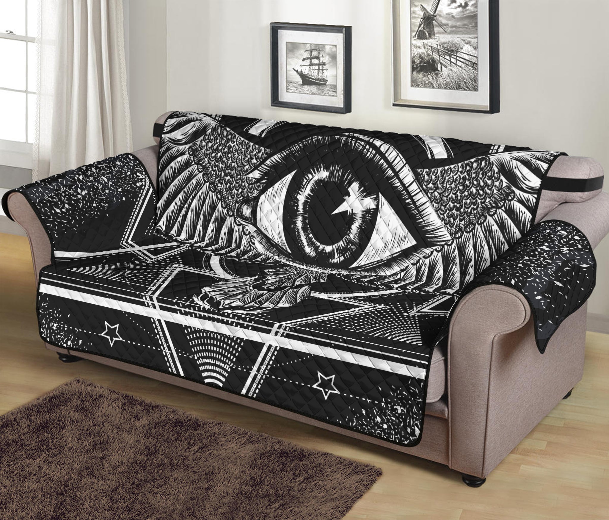 Black And White All Seeing Eye Print Sofa Protector