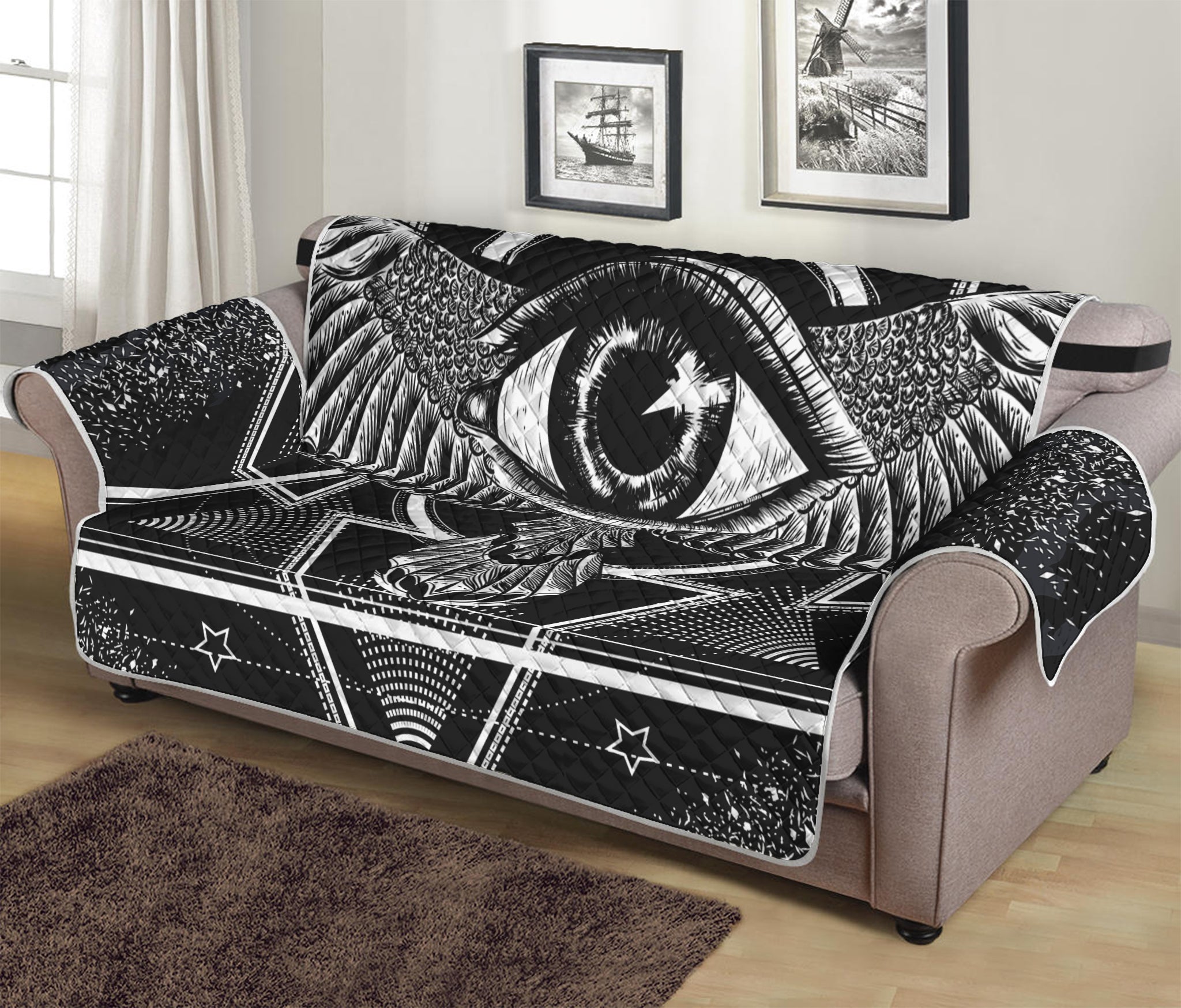 Black And White All Seeing Eye Print Sofa Protector