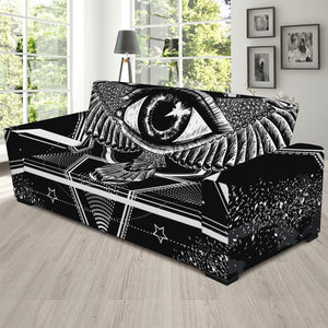 Black And White All Seeing Eye Print Sofa Slipcover