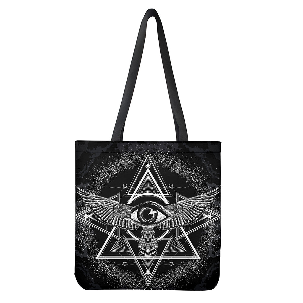 Black And White All Seeing Eye Print Tote Bag