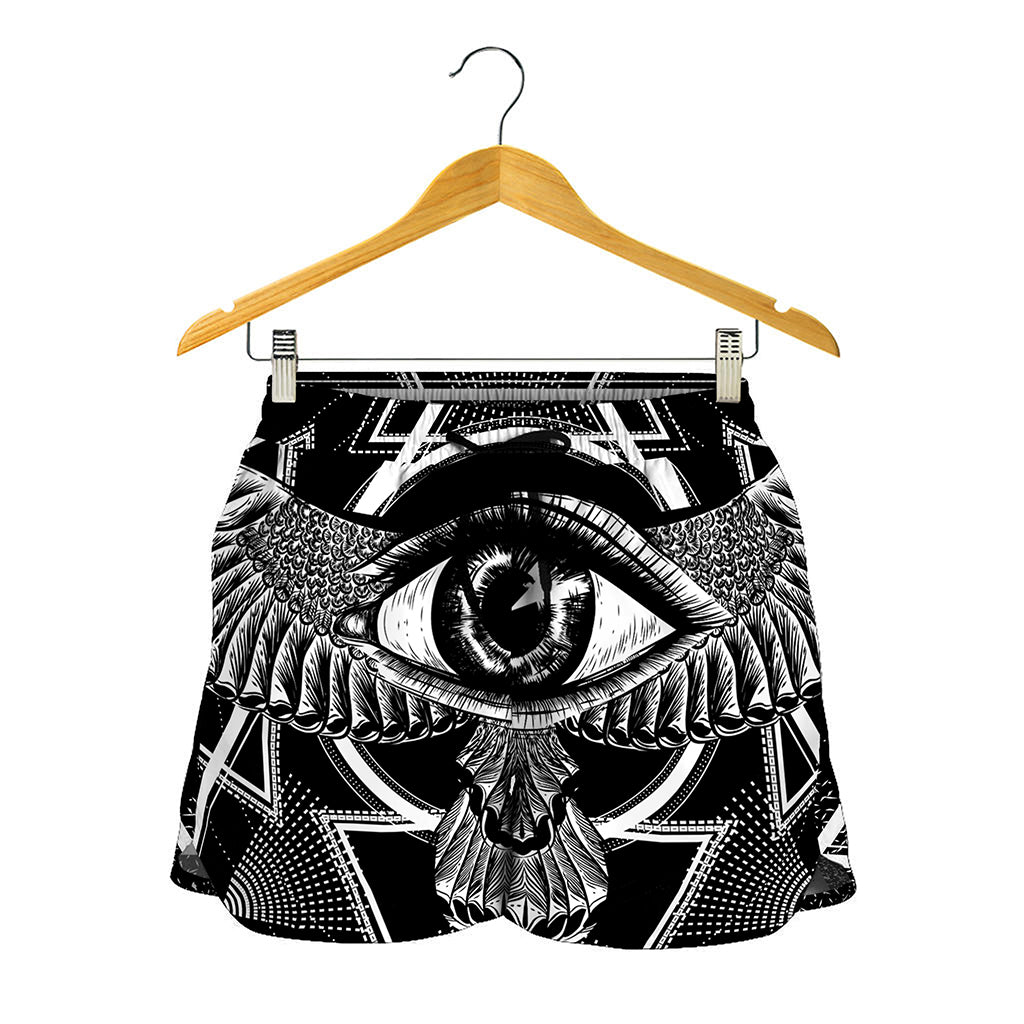 Black And White All Seeing Eye Print Women's Shorts