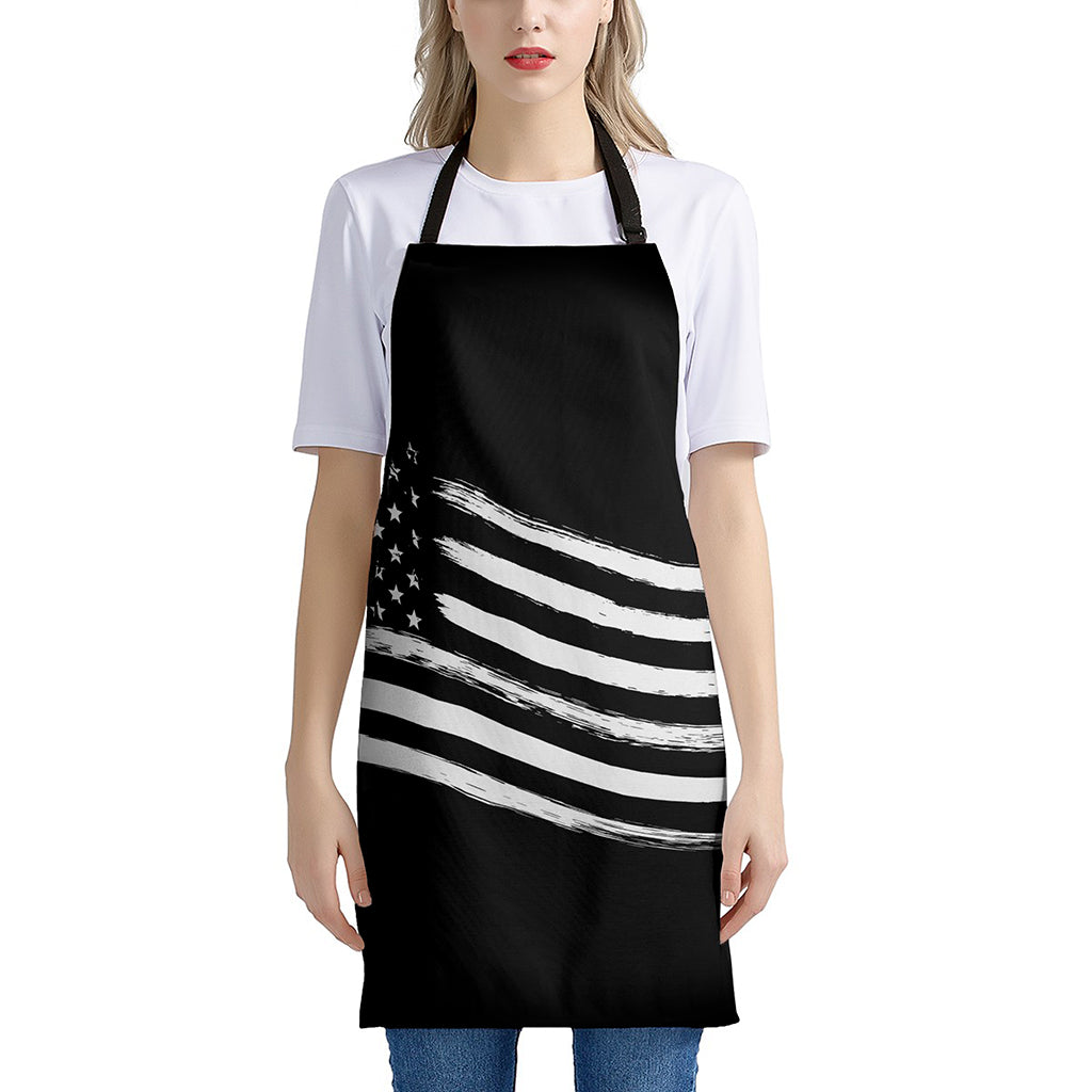 Black And White American Flag Print Apron