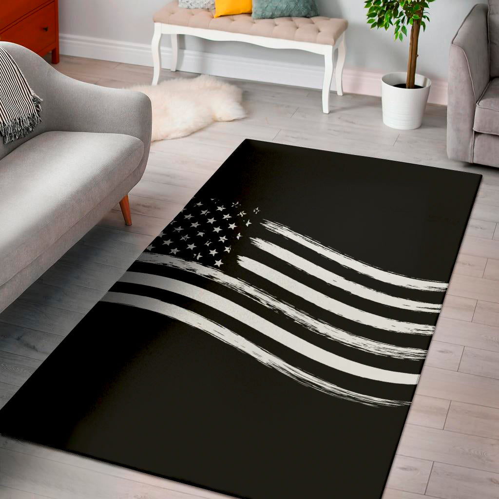 Black And White American Flag Print Area Rug