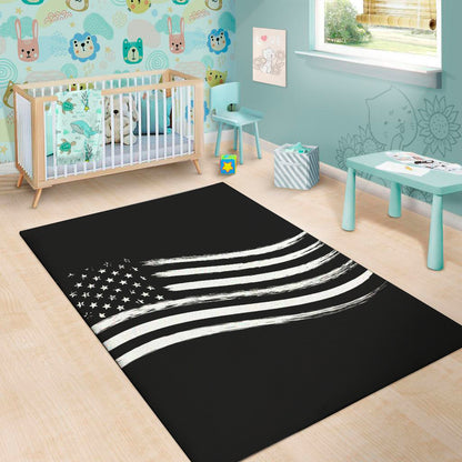 Black And White American Flag Print Area Rug