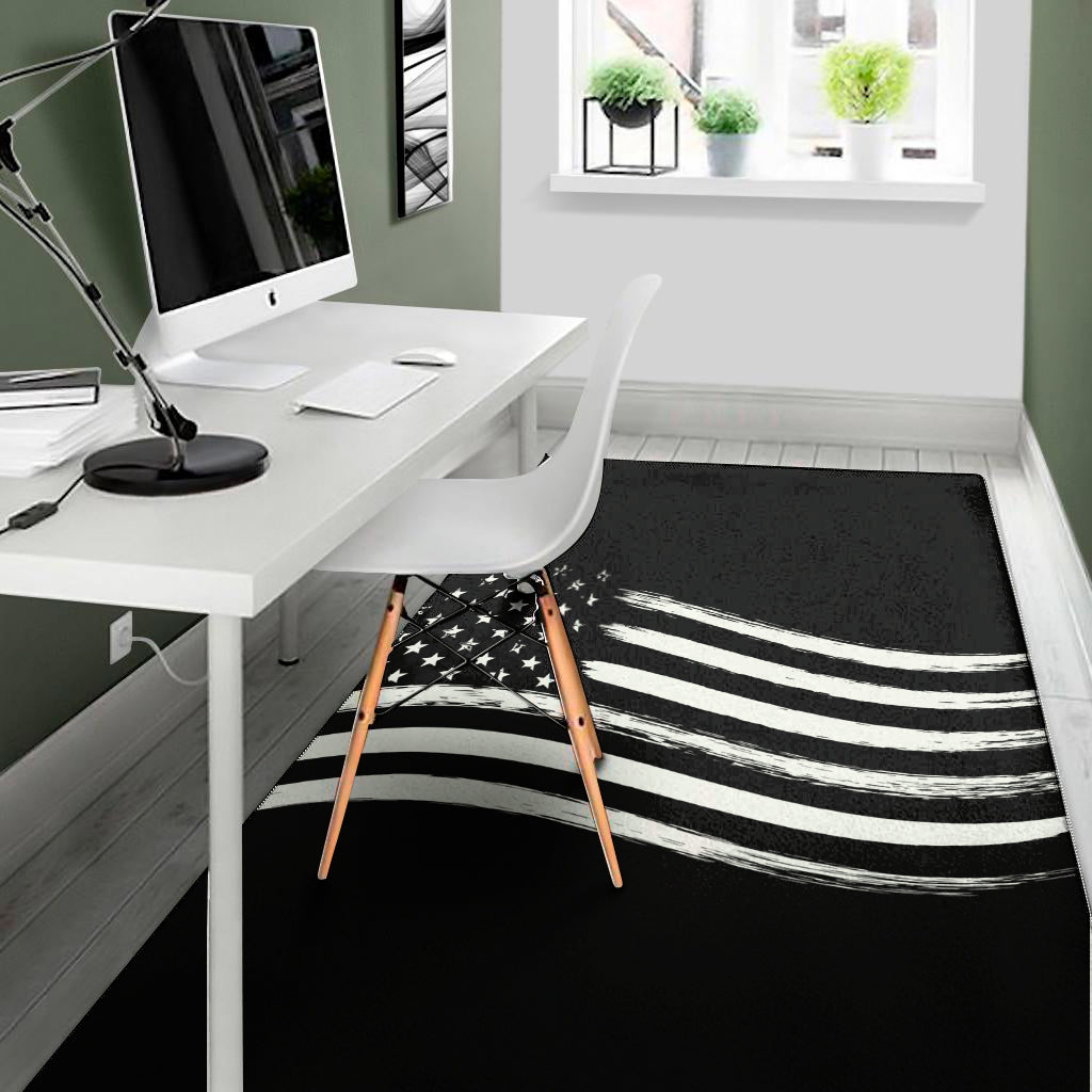 Black And White American Flag Print Area Rug