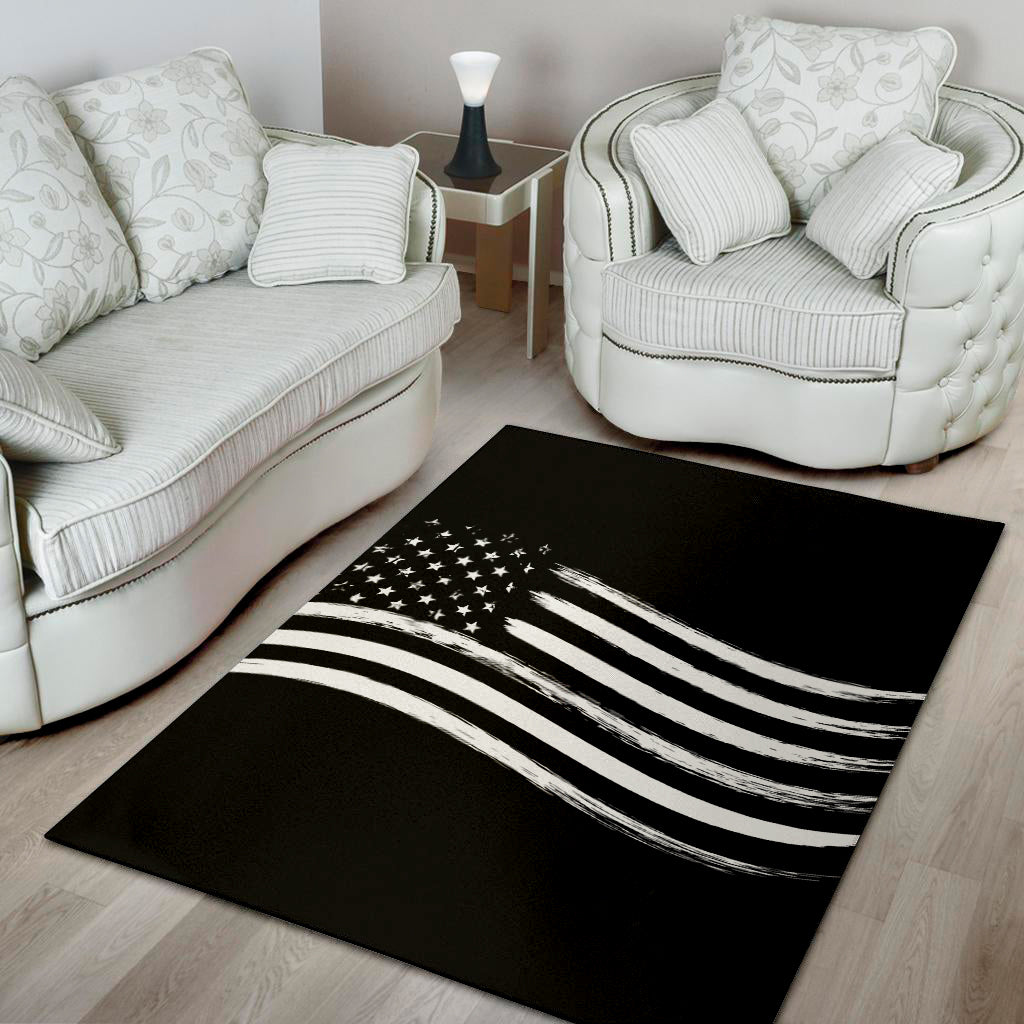 Black And White American Flag Print Area Rug