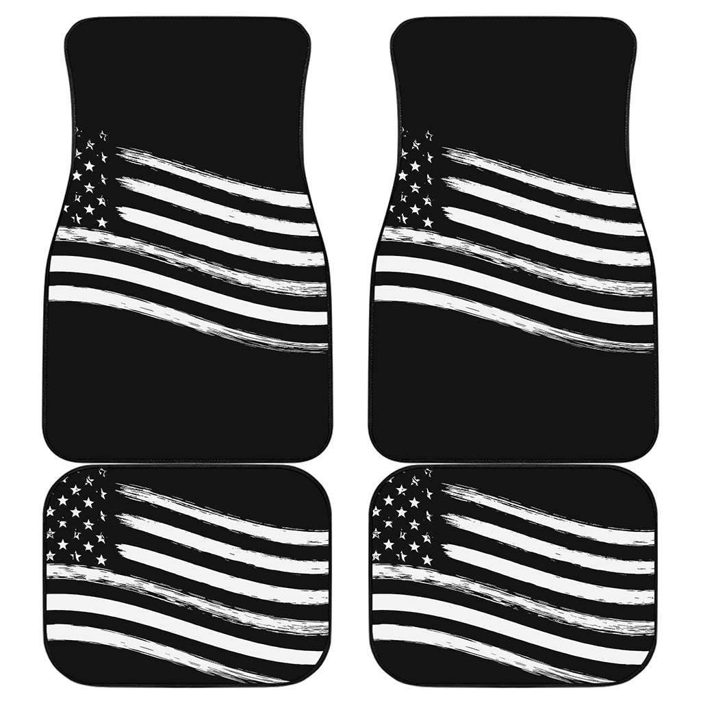 Black And White American Flag Print Front and Back Car Floor Mats