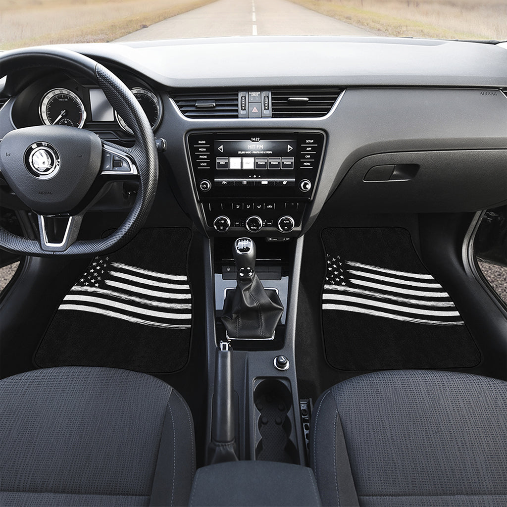 Black And White American Flag Print Front and Back Car Floor Mats