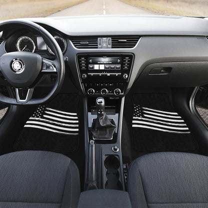 Black And White American Flag Print Front and Back Car Floor Mats