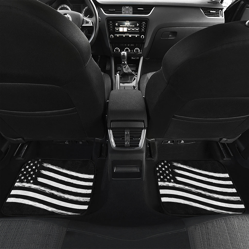Black And White American Flag Print Front and Back Car Floor Mats