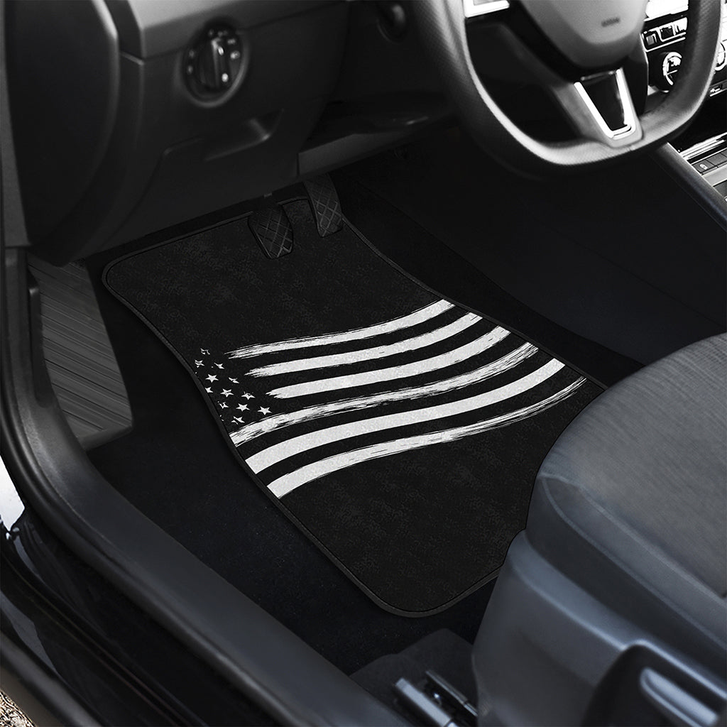 Black And White American Flag Print Front and Back Car Floor Mats