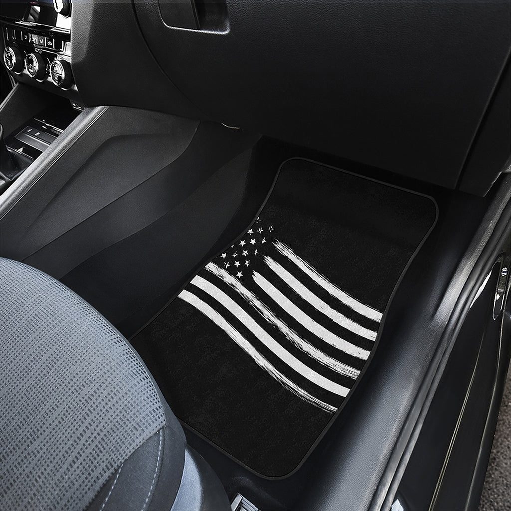Black And White American Flag Print Front and Back Car Floor Mats
