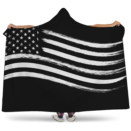 Black And White American Flag Print Hooded Blanket
