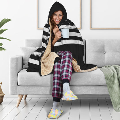 Black And White American Flag Print Hooded Blanket